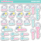 Eenhoorn Hearts gepersonaliseerde naamlabels | Sch Sticker (Voorkant)