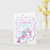 Eenhoorn Heeft een Magische Valentijnsdag Kinderen Kaart (Gele Bloem)