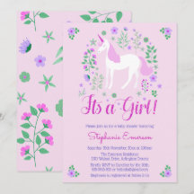 Eenhoorn Het Een Meisje Roze Baby shower Uitnodigi