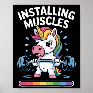 Eenhoorn het installeren van spieren aub wachten b poster