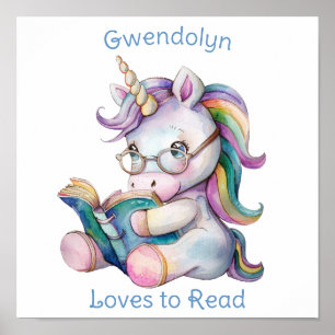 Eenhoorn Het lezen van een boek Schattige voor Nur Poster