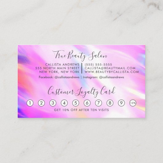 Eenhoorn Holografische Dikke Glitter Druppelt Loya Klantenkaartje (Achterkant)