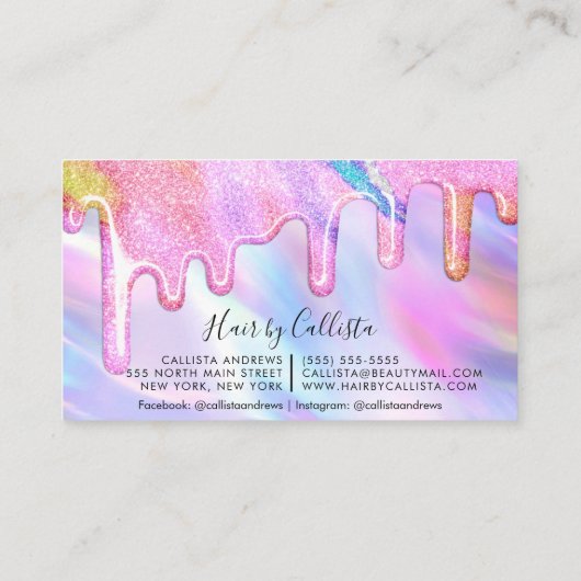 Eenhoorn Holografische Dikke Glitter Drupt Haar Visitekaartje (Achterkant)