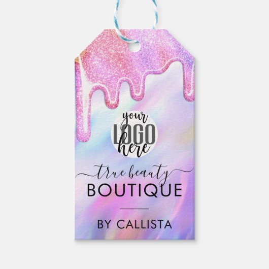 Eenhoorn Holografische Glitter Drip Logo Kleding L Cadeaulabel (Voorkant)