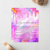 Eenhoorn Holografische Glitter Drip Sieraden Care  Notitiekaartje (Voorkant / Achterkant in situ)