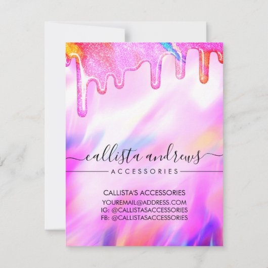 Eenhoorn Holografische Glitter Drip Sieraden Care  Notitiekaartje (Achterkant)