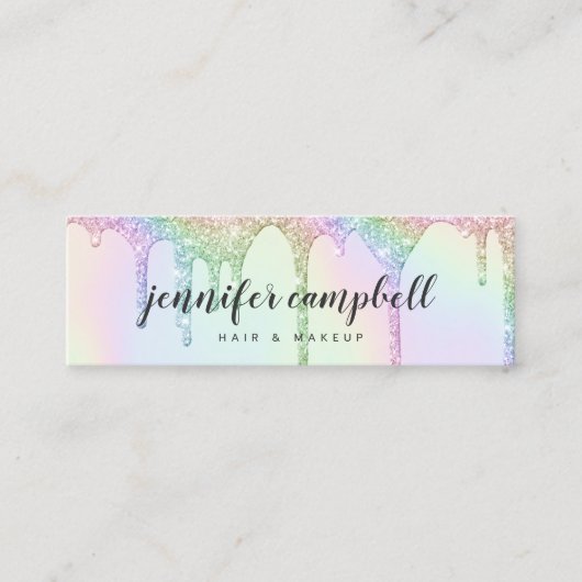 Eenhoorn holografische glitter druppels glam make- mini visitekaartje (Voorkant)