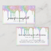 Eenhoorn holografische glitter druppels witte make visitekaartje (Voorkant / Achterkant)