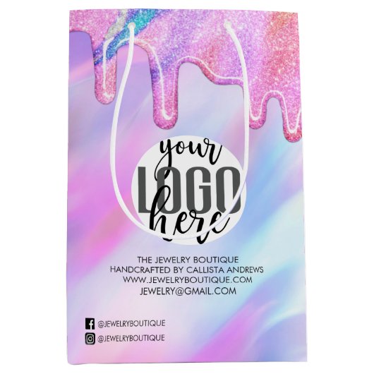 Eenhoorn Holografische Glitter Klant Bedrijf Medium Cadeauzakje (Voorkant)