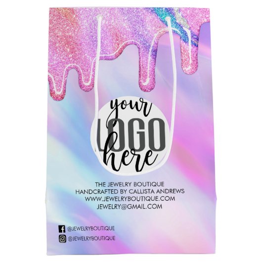 Eenhoorn Holografische Glitter Klant Bedrijf Medium Cadeauzakje (Achterkant)