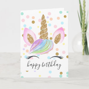 Eenhoorn Hoofd Gouden Glitter Regenboog Polka Dot  Kaart