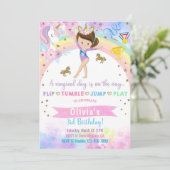 Eenhoorn hoofd gymnastiek brunette meisje verjaard kaart (Staand voorkant)