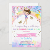 Eenhoorn hoofd gymnastiek brunette meisje verjaard kaart (Voorkant / Achterkant)