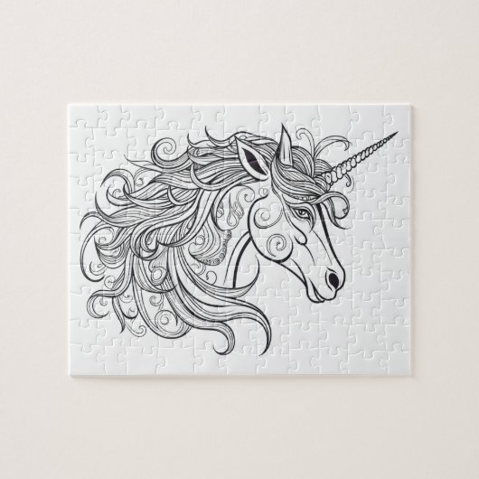 Eenhoorn hoofd tekening klein legpuzzel (Horizontaal)