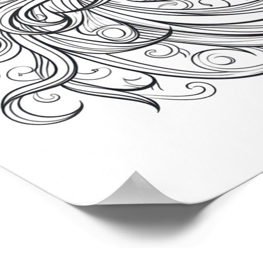 Eenhoorn hoofd tekening klein poster (Hoek)