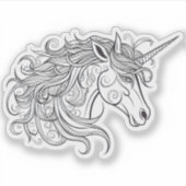 Eenhoorn hoofd tekening klein sticker (Voorkant)