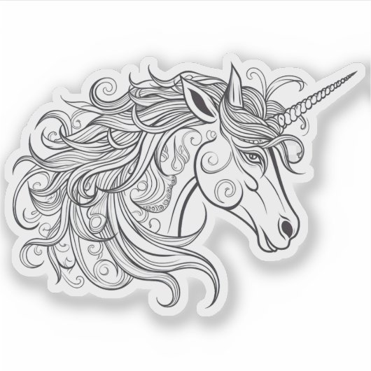 Eenhoorn hoofd tekening klein sticker (Voorkant)