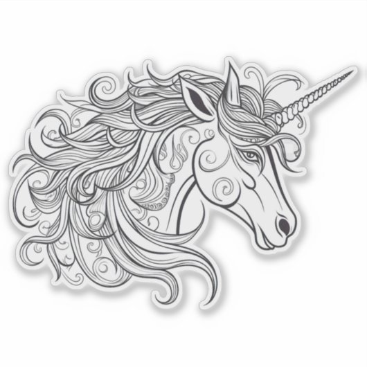 Eenhoorn hoofd tekening klein sticker (Voorkant)