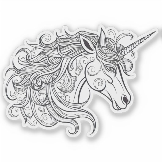 Eenhoorn hoofd tekening klein sticker (Voorkant)