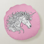 Eenhoorn hoofd tekening (ROZE BGRD) Rond Kussen (Achterkant)