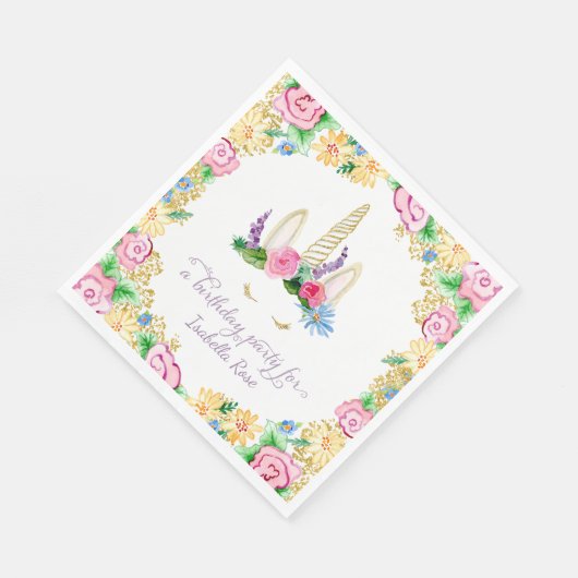 Eenhoorn Hoorn BOHO Bloemen Kroon Verjaardag Party Servet (Hoek)