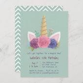 Eenhoorn Hoorn Lente Bloemen Meisjes Verjaardagsfe Kaart (Voorkant / Achterkant)