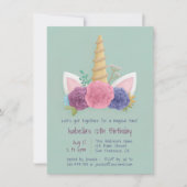 Eenhoorn Hoorn Lente Bloemen Meisjes Verjaardagsfe Kaart (Voorkant)