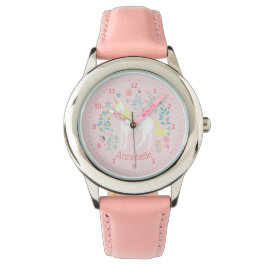 Eenhoorn horloge gepersonaliseerde naam roze