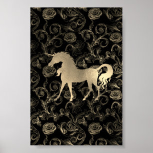 Eenhoorn Horse Royal Roos Tuin Vip Zwart Poster