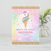 Eenhoorn Ijs Uitnodiging Magie Ijs Feest (Staand voorkant)