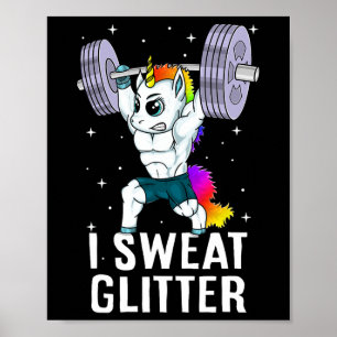 Eenhoorn Ik Zweet Glitter Funny Gym Workout Mannen Poster