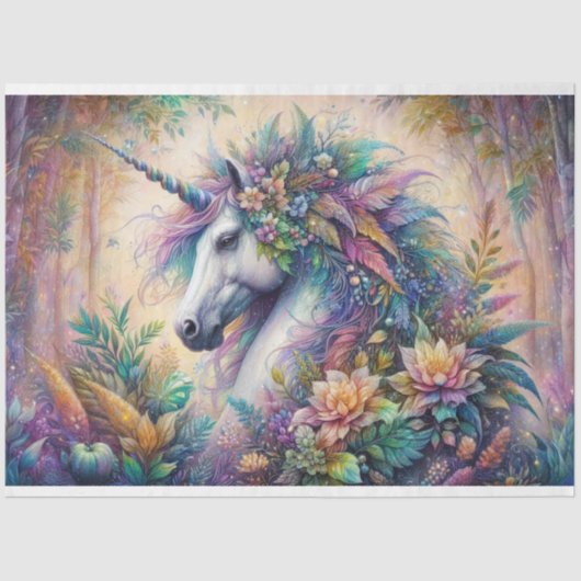 Eenhoorn in betoverd bloemenbos Decoupage Tissuepapier (Voorkant)