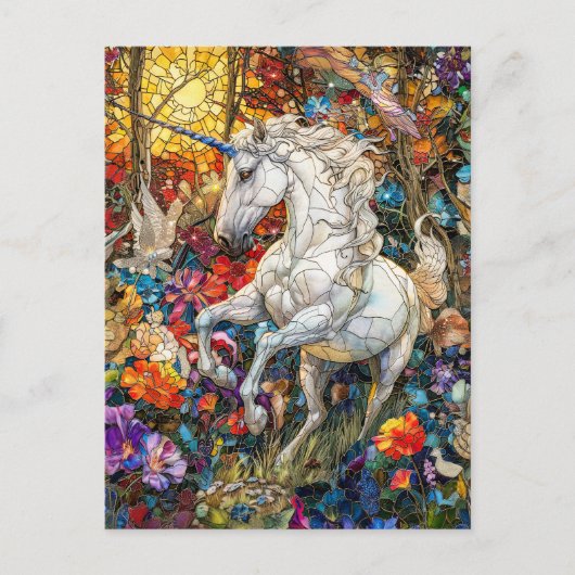 Eenhoorn in bloementuin briefkaart (Voorkant)