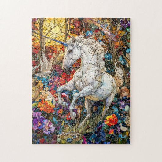 Eenhoorn in bloementuin legpuzzel (Verticaal)