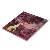 EENHOORN IN BOS LANDSCHAP, BOMEN, Roze Blauw Tegeltje (Zijkant)