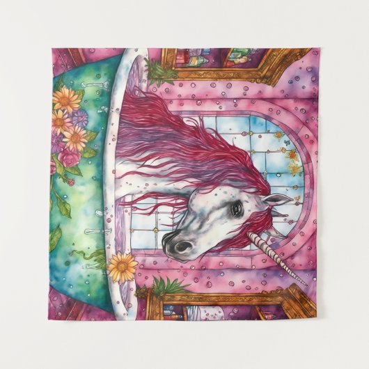 Eenhoorn in de badkuip Tapestry Wandkleed (Voorkant (horizontaal))