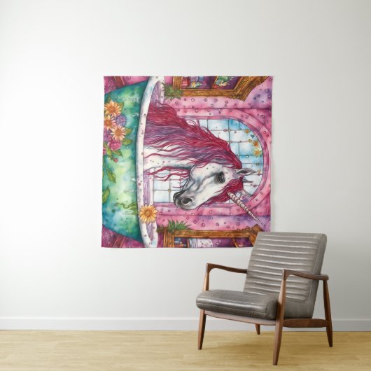 Eenhoorn in de badkuip Tapestry Wandkleed (In Situ (horizontaal))