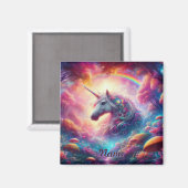 Eenhoorn in een levendig fantasiebos magneet (Voorkant / Achterkant)