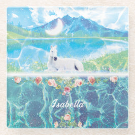 Eenhoorn in een paradijs droomwereld  glazen onderzetter