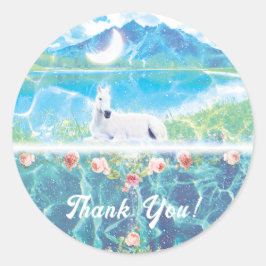 Eenhoorn in een paradijs droomwereld  ronde sticker