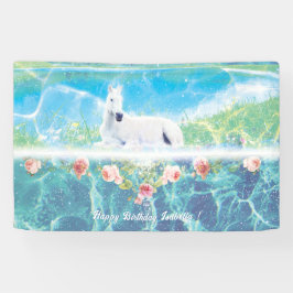 Eenhoorn in een persoonlijk paradijs droom spandoek