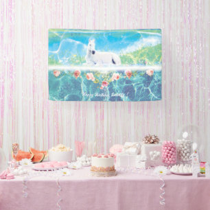 Eenhoorn in een persoonlijk paradijs droom spandoek