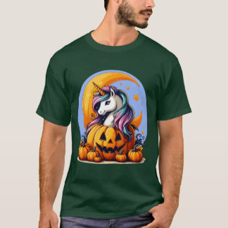 Eenhoorn in Halloween pompoen cadeau T-shirt