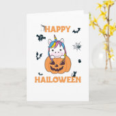 Eenhoorn in Pompoen Mooie Eenhoorns Fijne Hallowee Kaart (Gele Bloem)