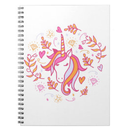 Eenhoorn in roze en oranje notitieboek