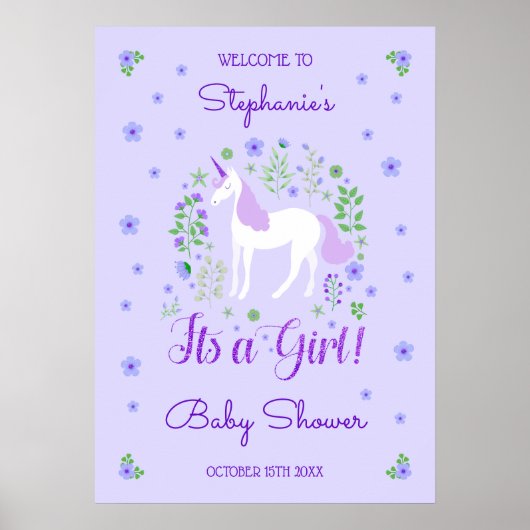 Eenhoorn is een meisje Paarse Baby shower geperson Poster (Voorkant)