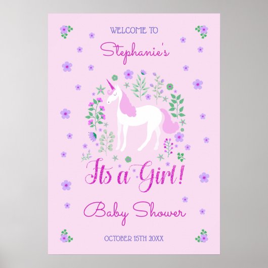 Eenhoorn Is Een Meisje Roze Baby shower Gepersonal Poster (Voorkant)