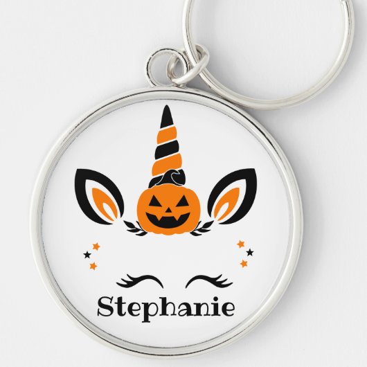 Eenhoorn Jack O Lantern Met Naam Sleutelhanger (Voorkant)