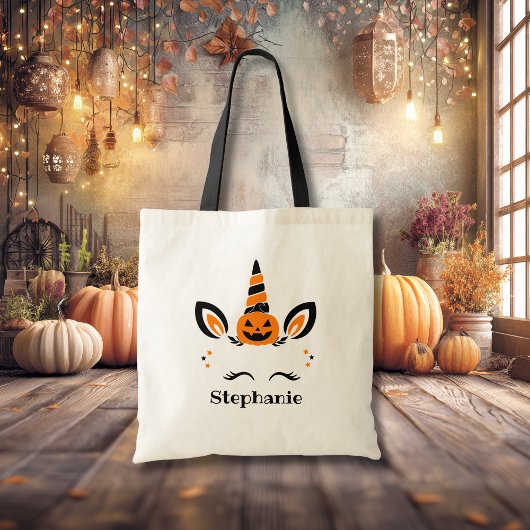 Eenhoorn Jack O Lantern Met Naam Tote Bag