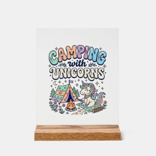 Eenhoorn Kamperen met Eenhoorns Kawaii Sticker en Acryl Bord